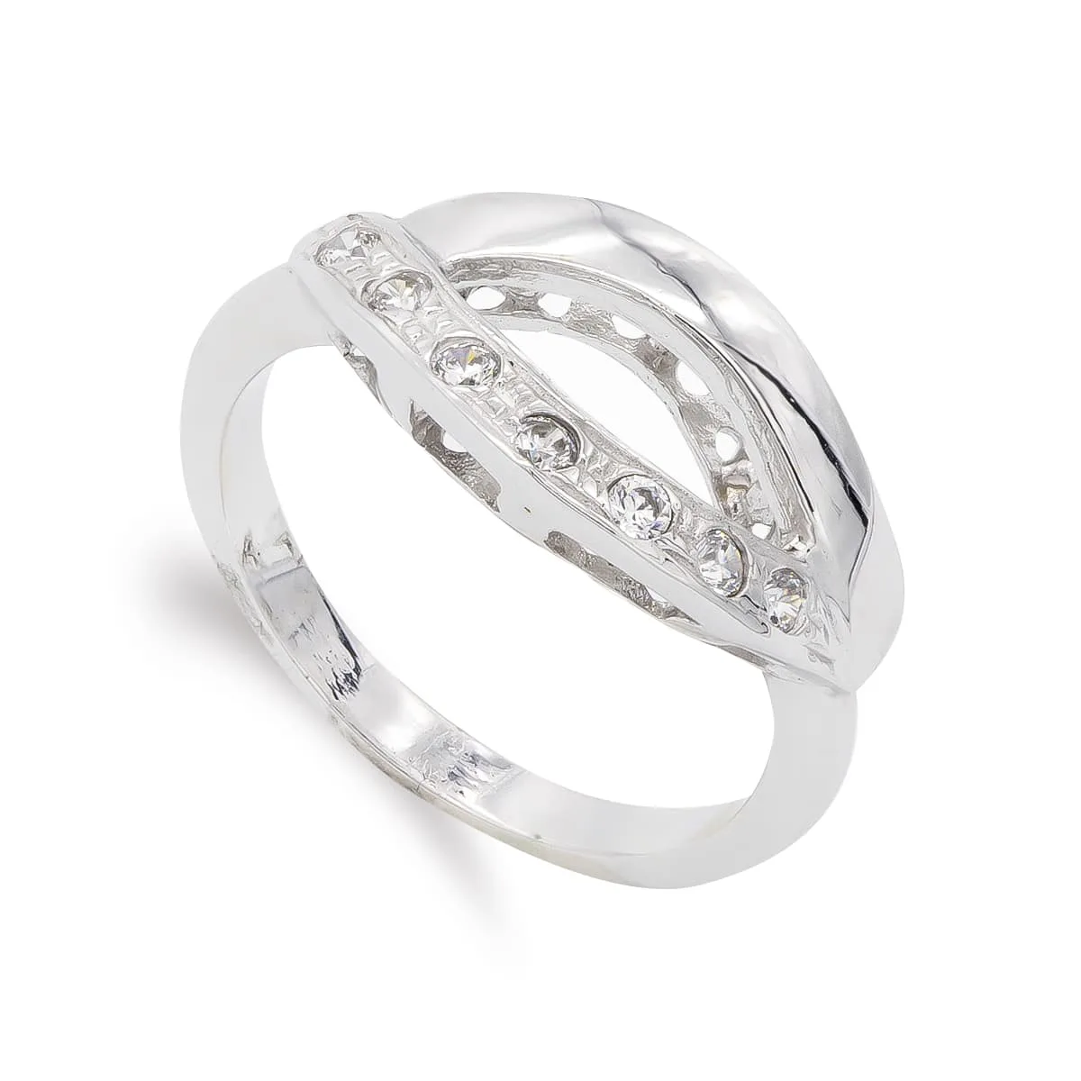 18K SORTIJA ORO BLANCO CON CIRCONITAS. ANCHO: 9,5 MM