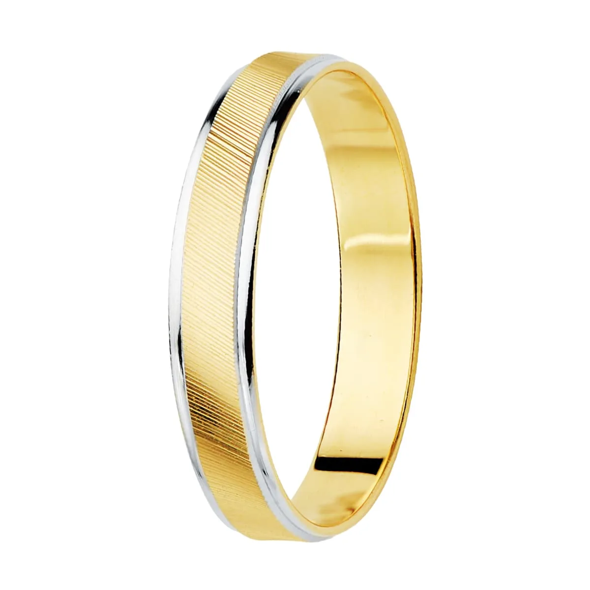 9K ALIANZA ORO BICOLOR ESTRIAS Y BORDES EN BRILLO  ANCHO  3,5 MM    GROSOR 0.9 MM