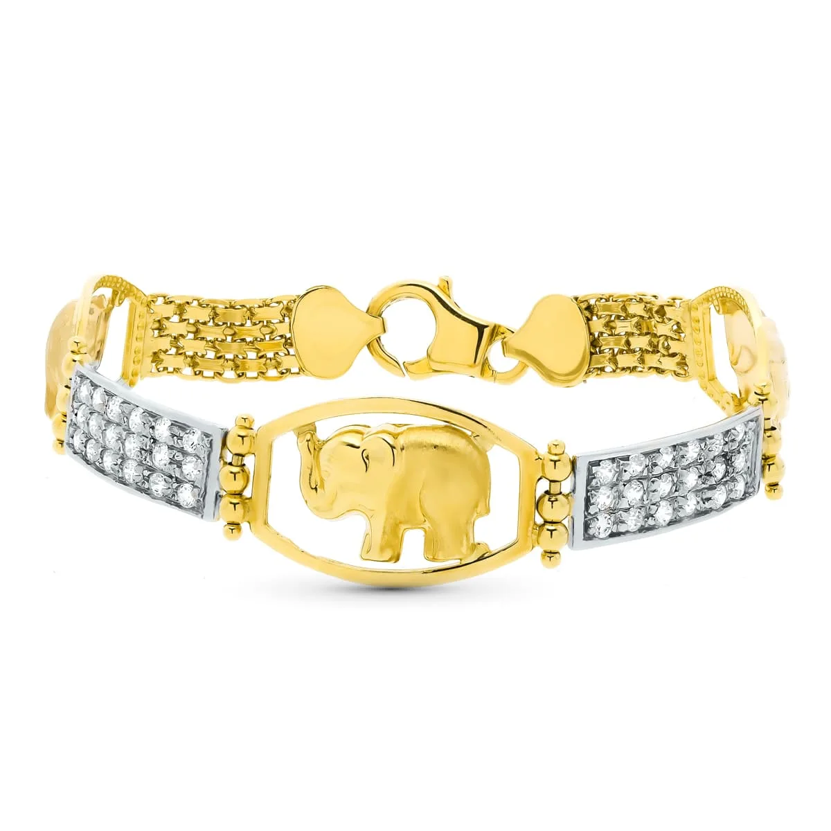 18K PULSERA ORO TRICOLOR ELEFANTES 19CM