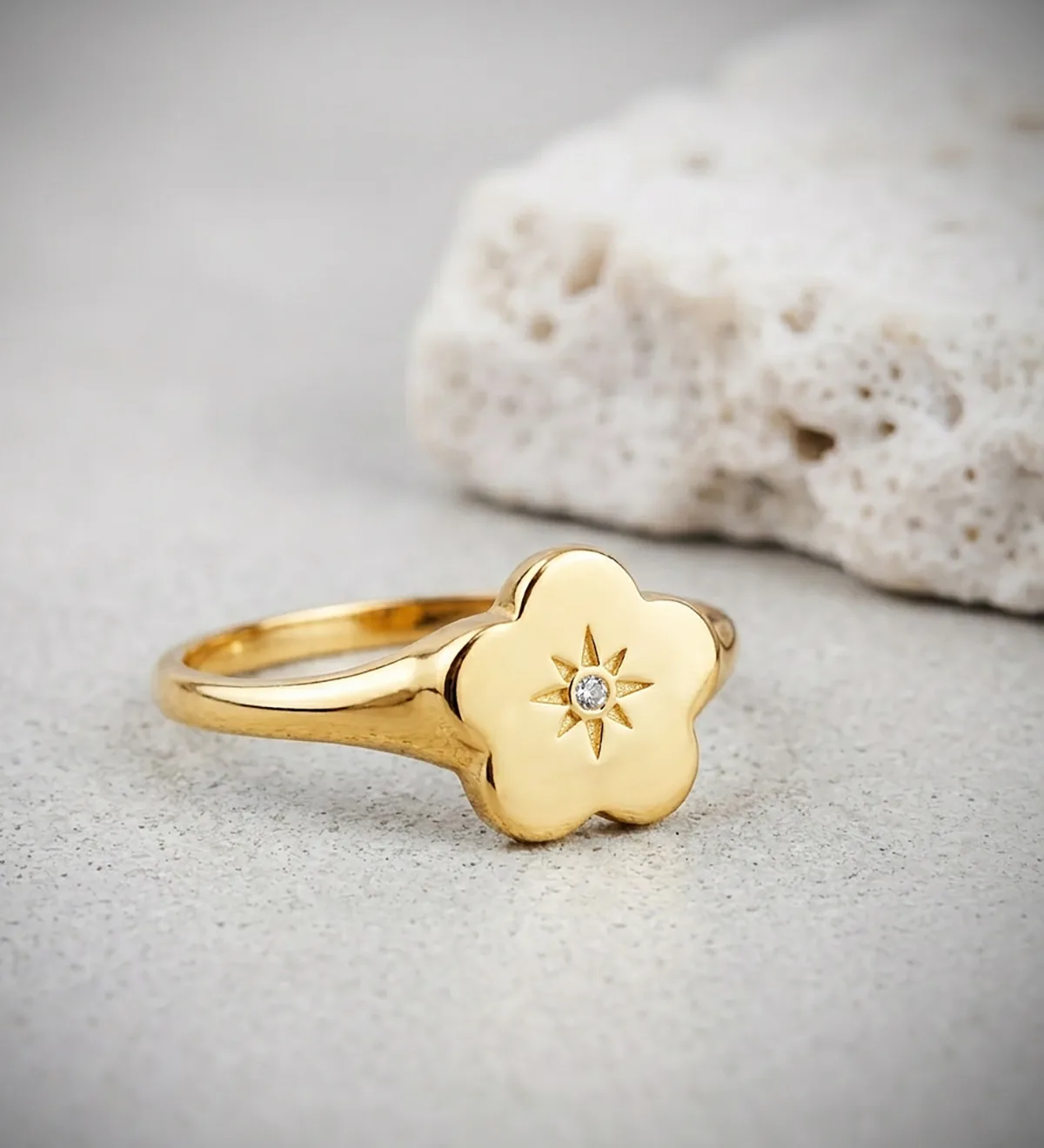18K SELLO ORO AMARILLO MUJER CABEZA FLOR CON CIRCONITA 9X8 MM — vista 2