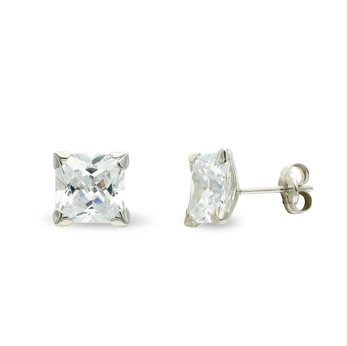 9K PENDIENTES ORO BLANCO CIRCONITA 7 MM GARRAS CIERRE PRESION