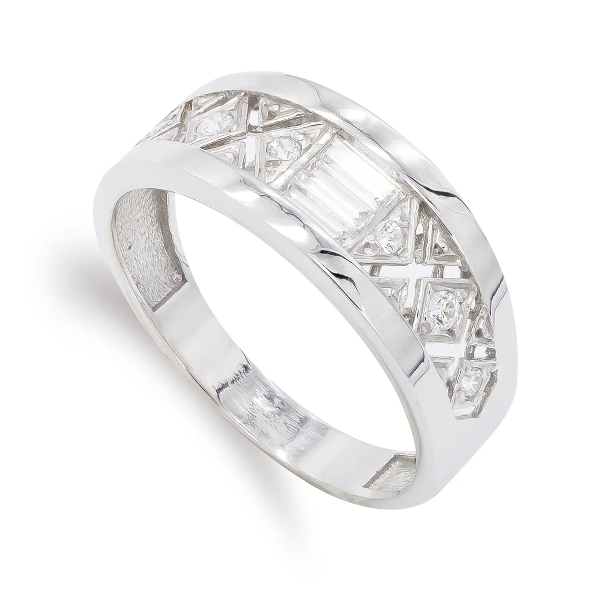 18K SORTIJA ORO BLANCO CIRCONITAS BAGUETTE. ANCHO: 8 MM