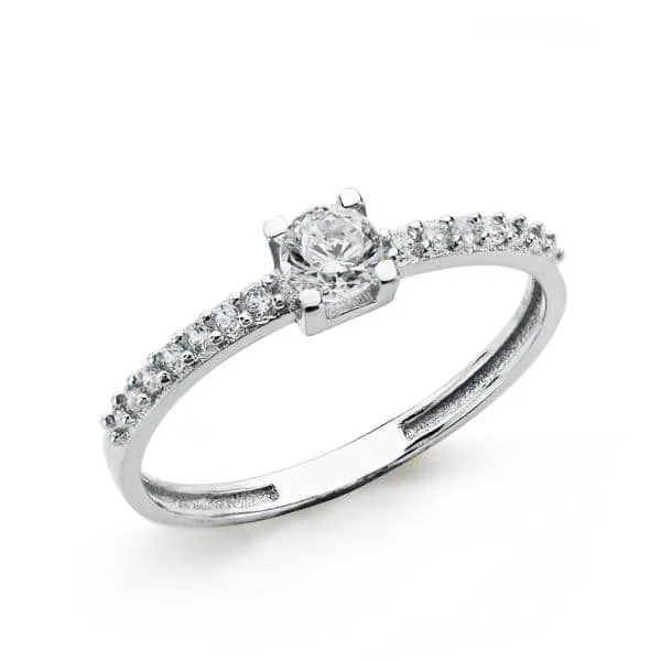 9K SOLITARIO ORO BLANCO CON CIRCONITA DE 4 MM Y LATERAL CON CIRCONITAS