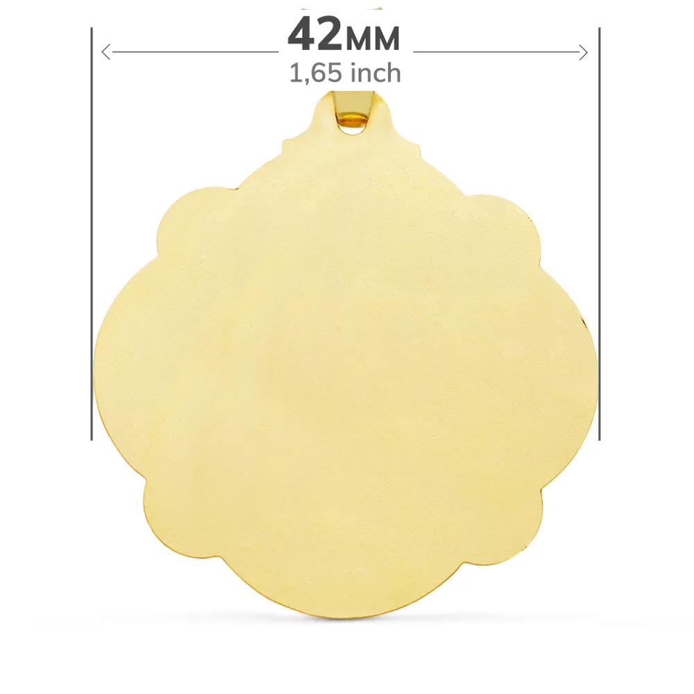 18K MEDALLA ORO AMARILLO VIRGEN DEL CARMEN PANDERETA 42 MM — vista 2