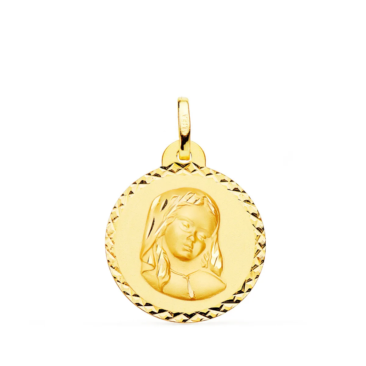 18K MEDALLA ORO AMARILLO VIRGEN MARIA (MADONNA DEL MARE BOTICELLI ) TALLA CRUZADA 20 MM