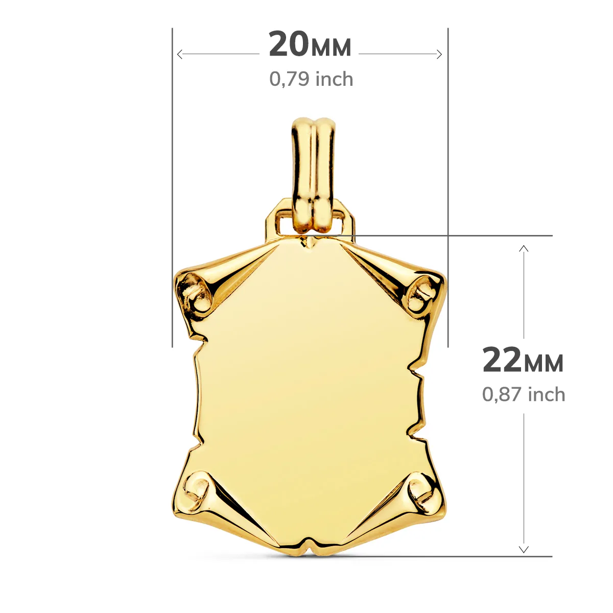 9K PLACA CHAPA COLGANTE PERGAMINO ORO AMARILLO LISO BRILLO PAPIRO. 22X20 MM — vista 2