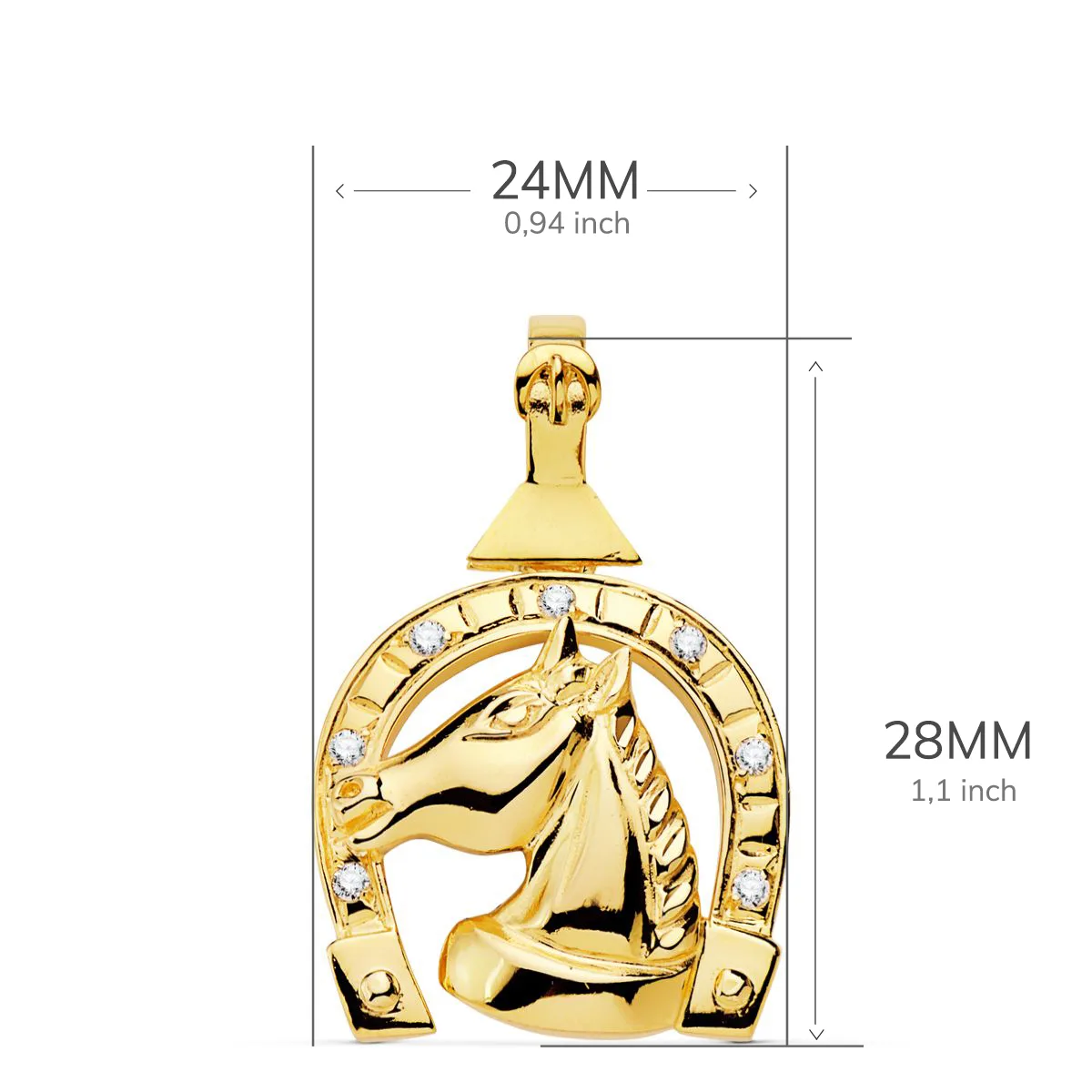 18K COLGANTE ORO AMARILLO HERRADURA CIRCONITA 28X24 MM — vista 3