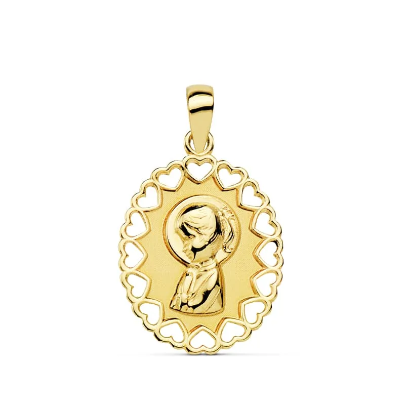 18K MEDALLA ORO AMARILLO VIRGEN NIÑA OVAL CALADO 15X12 MM