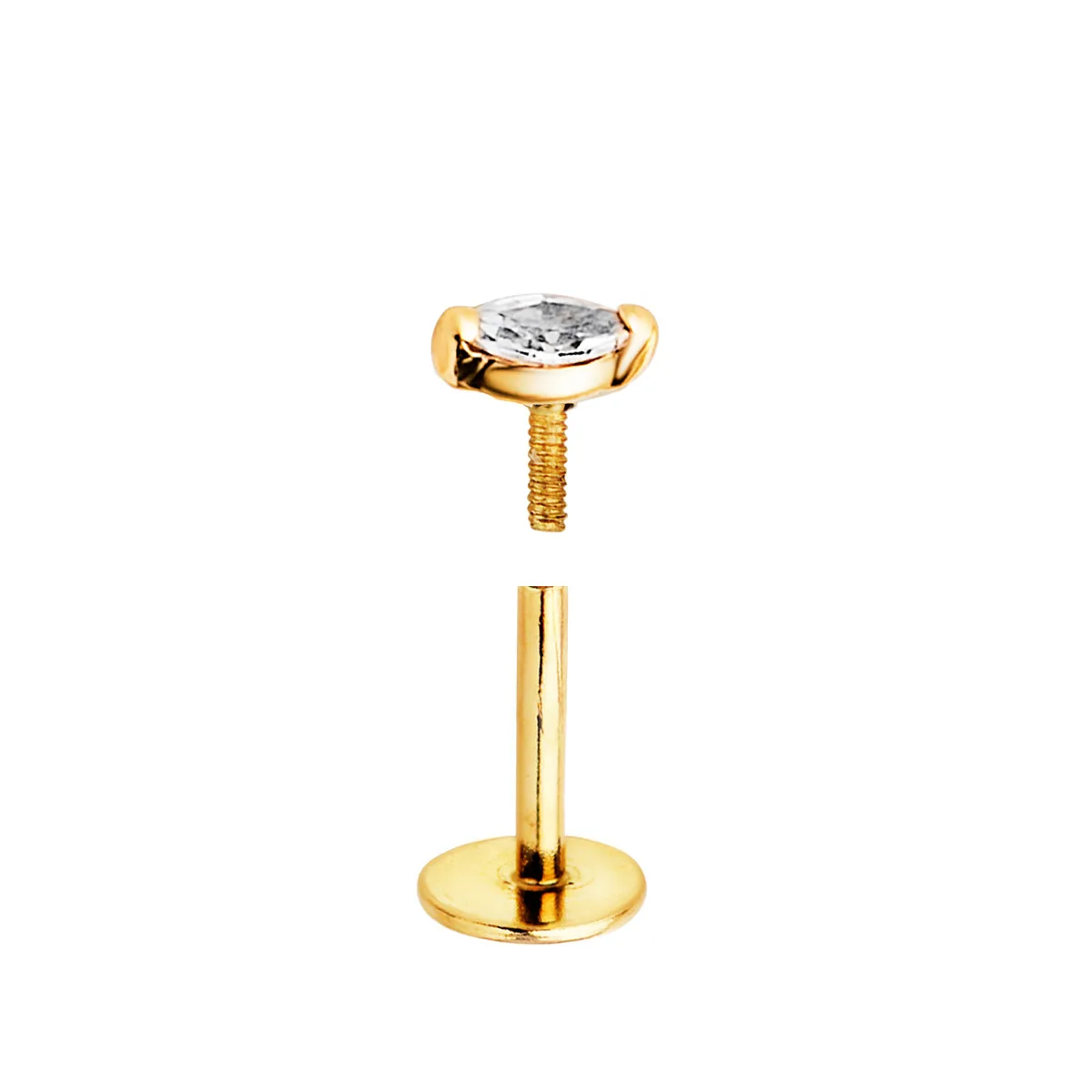18K PIERCING DE OREJA ORO AMARILLO CON CIRCONITA 4 X 2 MM. GRUESO BARRA 1.20 MM LONGITUD 7 MM TOTAL PIERCING 9 MM CIERRE TUERCA — vista 3