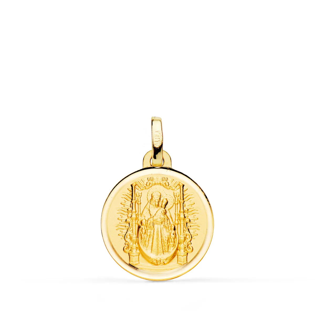 18K MEDALLA ORO AMARILLO VIRGEN DEL PINO TRONO BISEL 16 MM
