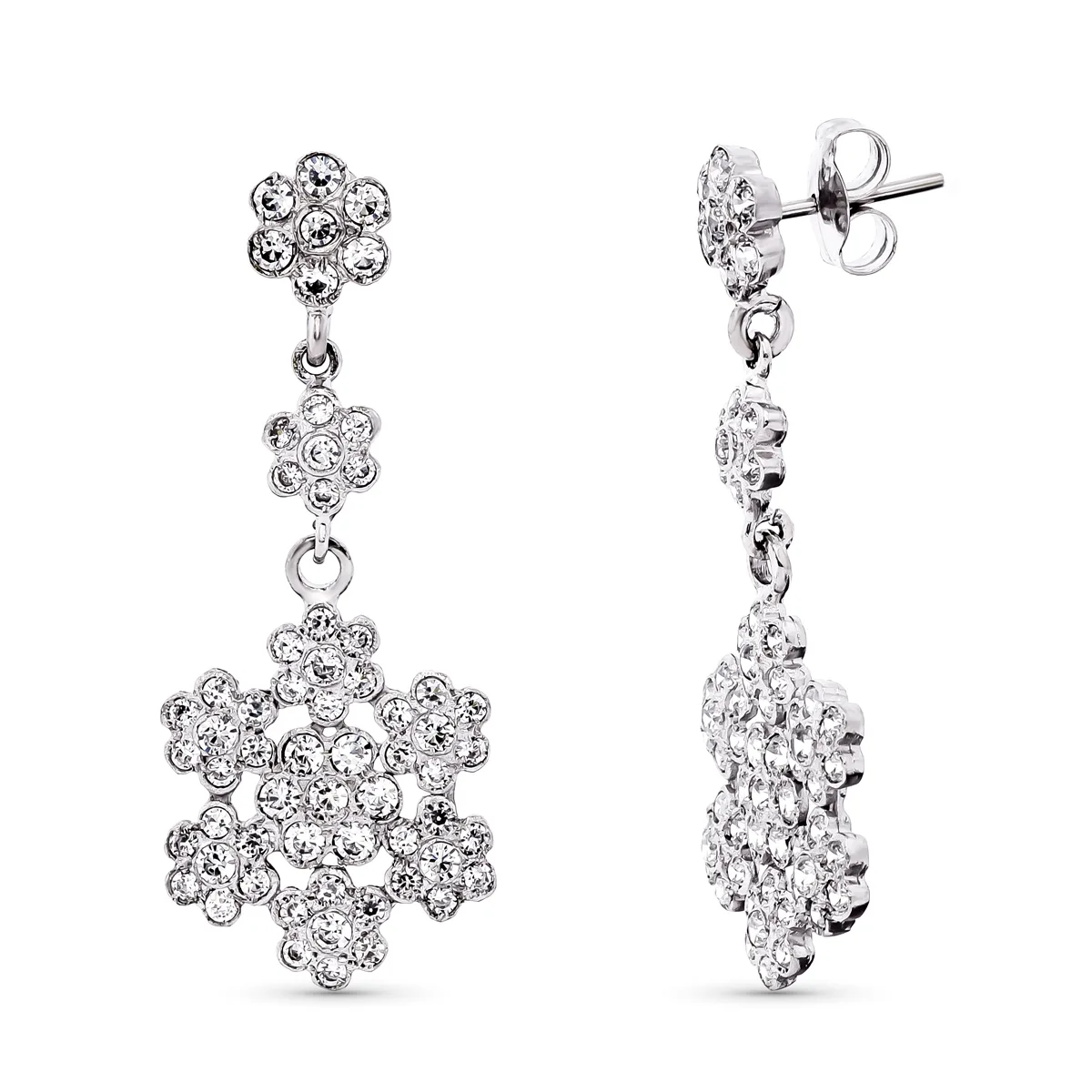 18K PENDIENTES ORO BLANCO CIRCONITA FLORES 36X14 MM CIERRE PRESION