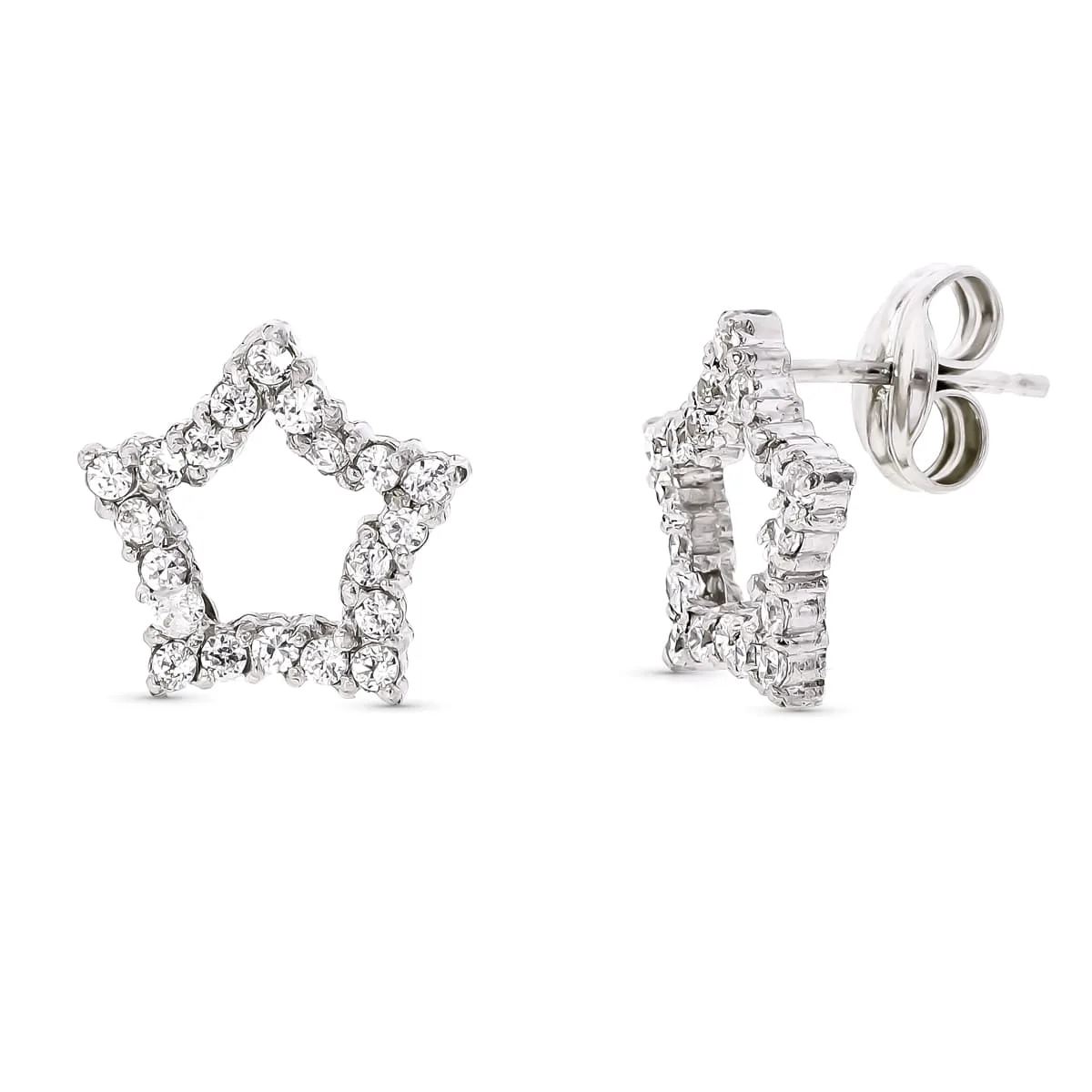 18K PENDIENTES ORO BLANCO ESTRELLA 12X12 MM CIERRE PRESION