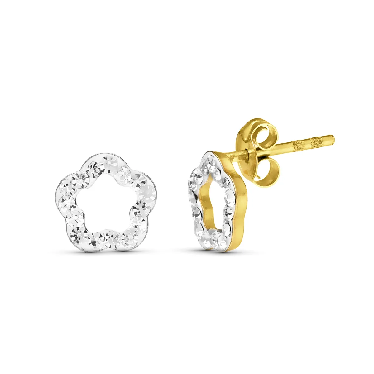 9K PENDIENTES ORO AMARILLO CIRCONITA 7X7 MM CIERRE PRESION