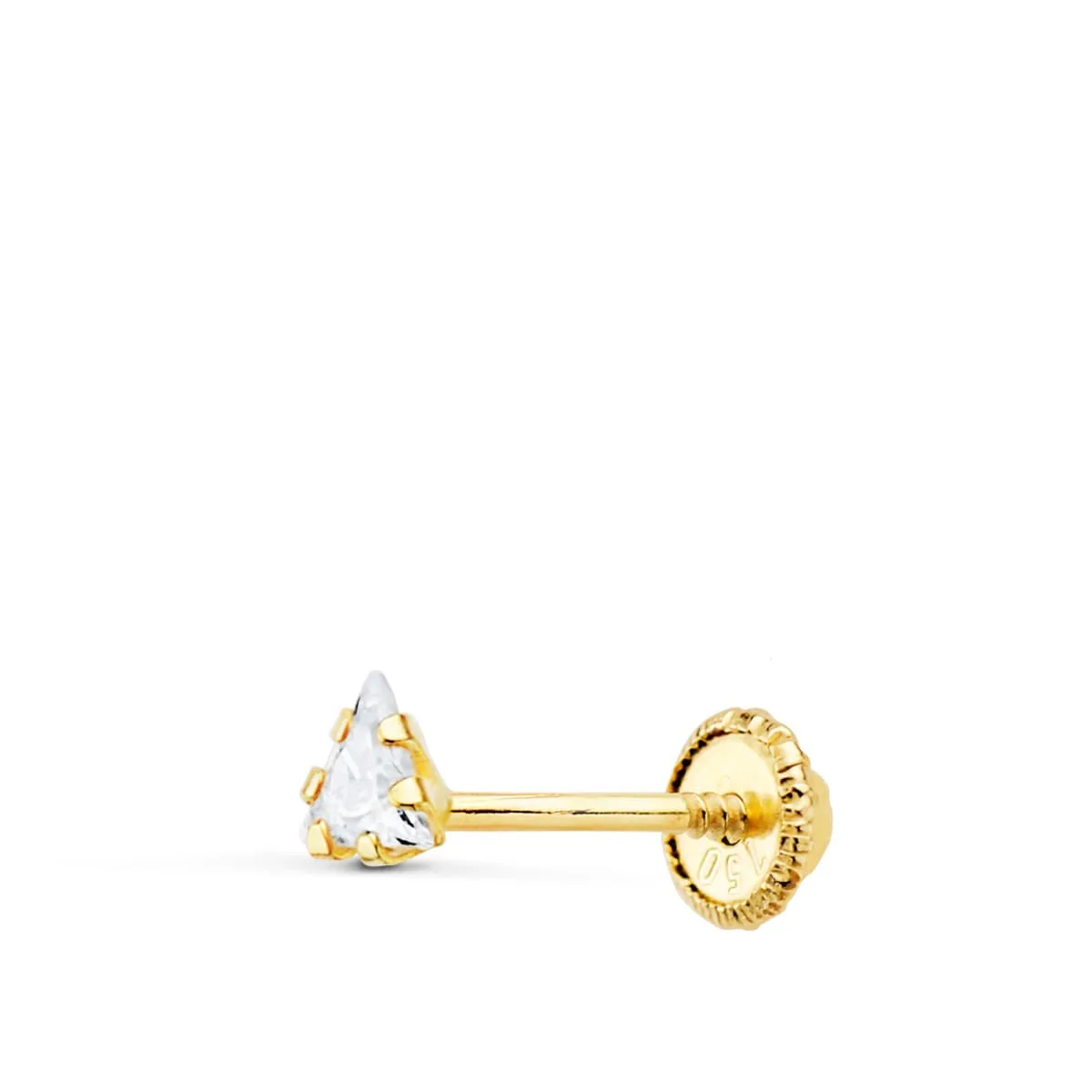 18K PIERCING OREJA ORO AMARILLO TRIANGULO CIRCONITA GARRAS 3X3 MM
