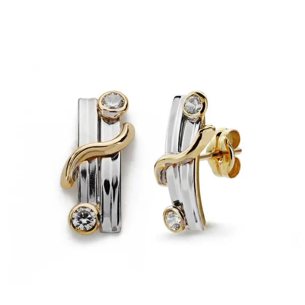 9K PENDIENTES BICOLOR 15X6 MM CIERRE PRESION