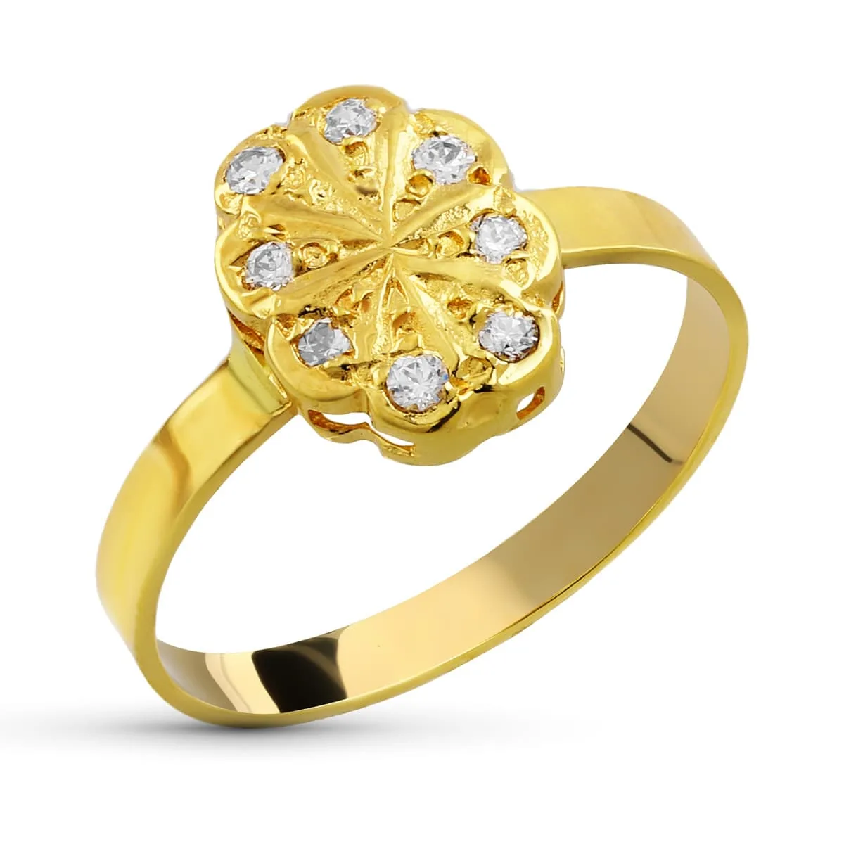 18K SORTIJA ORO AMARILLO MOTIVO OVALADO CON CIRCONITAS. MEDIDA: 10 X 8 MM