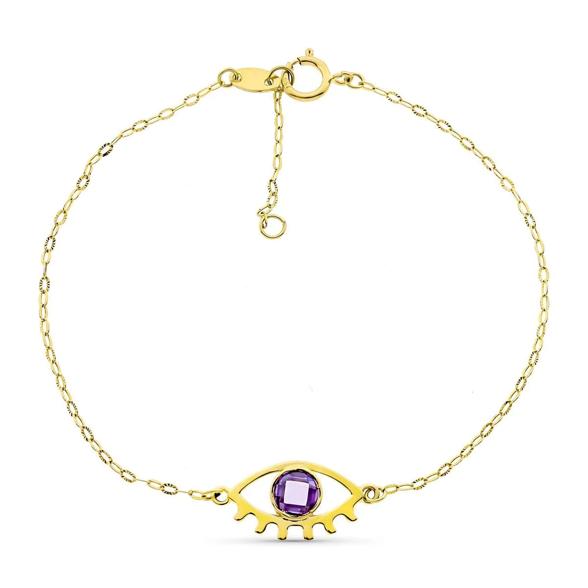 18K PULSERA ORO AMARILLO OJO 15X9 MM PIEDRA BRIOLET 5 MM 19CM