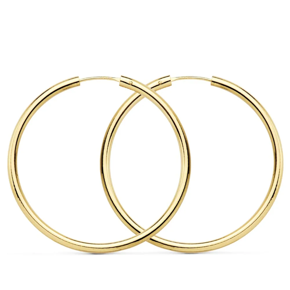 18K PENDIENTES AROS REDONDOS LISOS LIGEROS ORO AMARILLO 35X2 MM