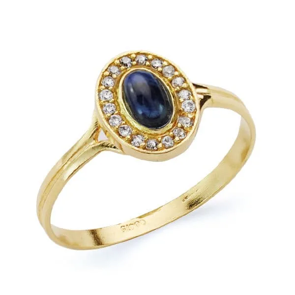 18K SORTIJA ORO AMARILLO OVAL CON CIRCONITAS Y PIEDRA AZUL. MEDIDA: 9X7 MM