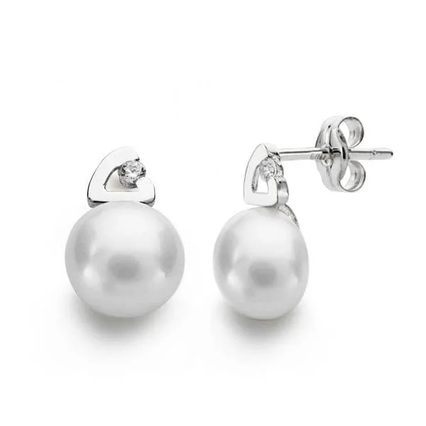 18K PENDIENTES ORO BLANCO PERLA 12X7 MM CIERRE PRESION