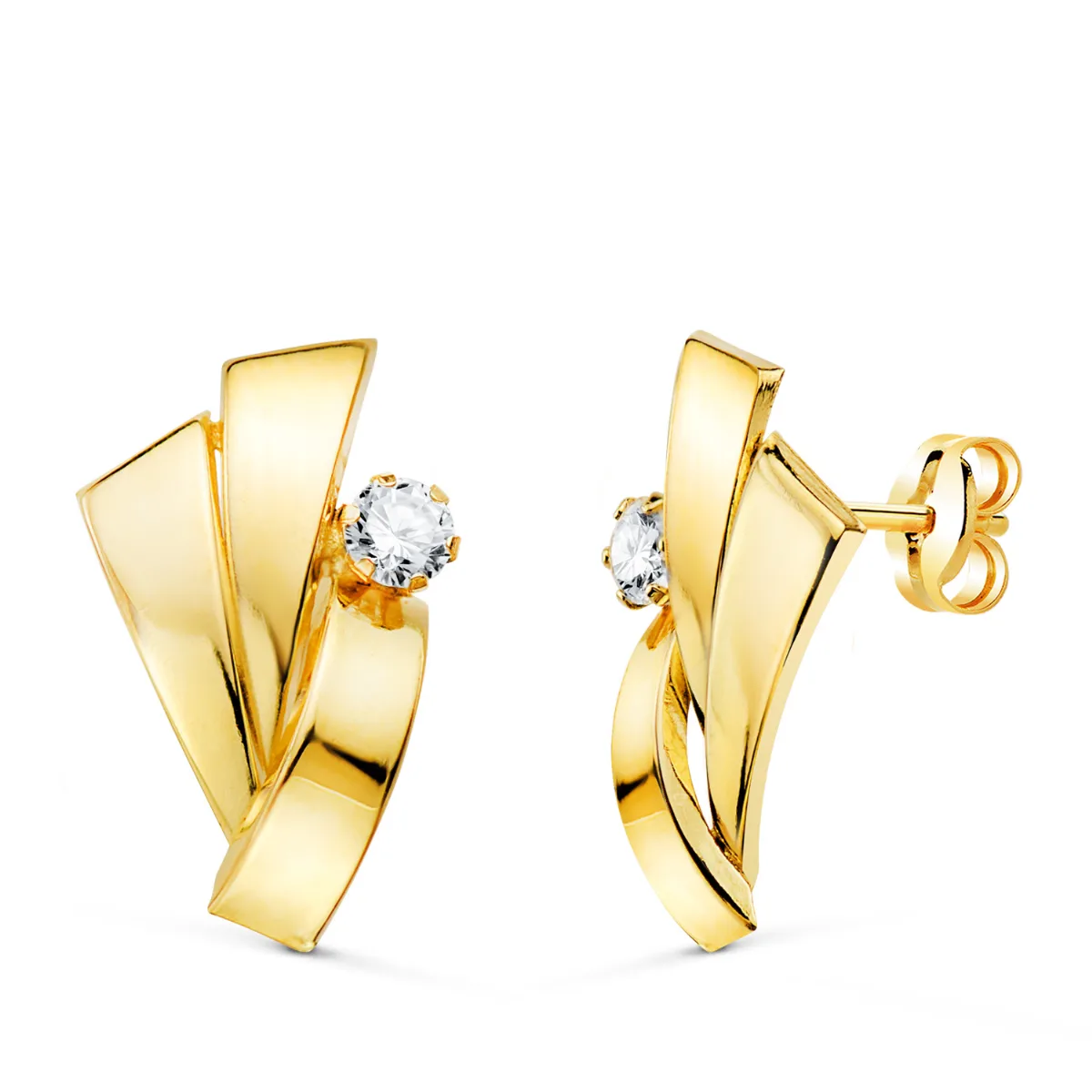 18K PENDIENTES ORO AMARILLO BANDAS CON CIRCONITA. 17 X 10 MM. CIERRE PRESION