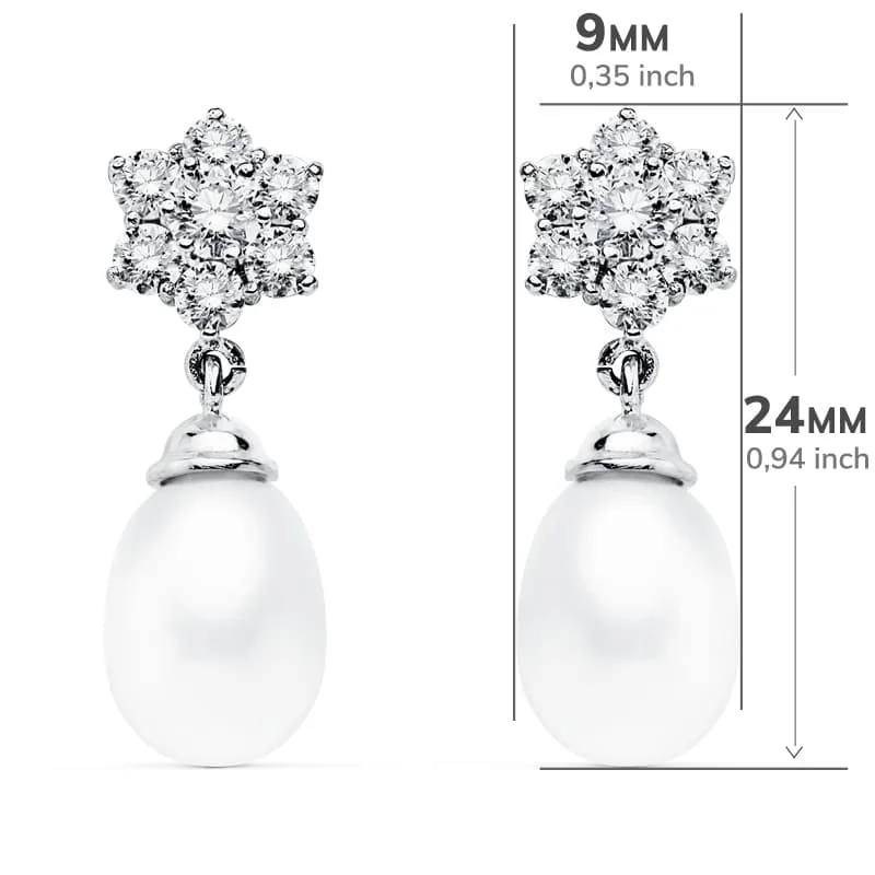 18K PENDIENTES PERLA ORO BLANCO 24X9 MM CIERRE PRESION — vista 2