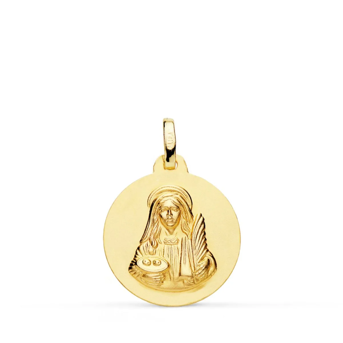 18K MEDALLA ORO AMARILLO SANTA LUCIA MATIZADA LISA 18 MM
