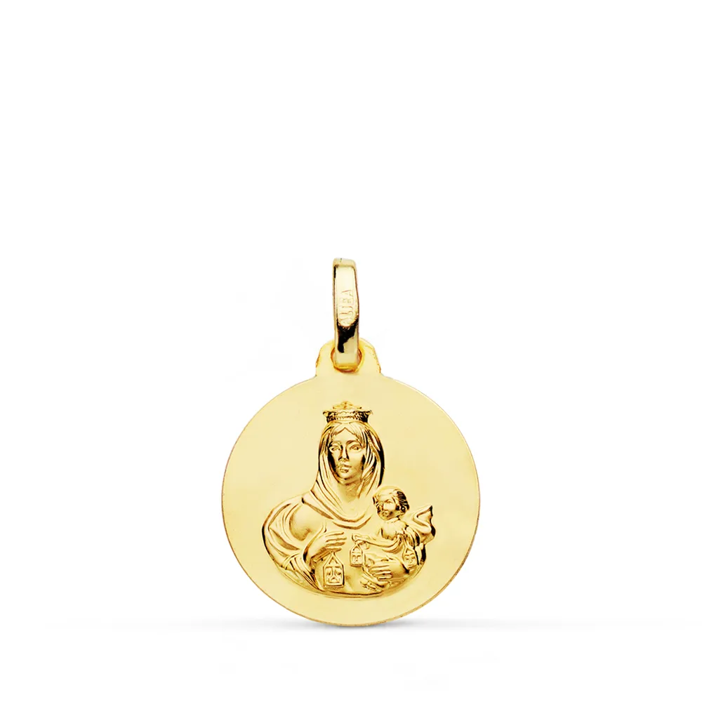 18K ESCAPULARIO ORO AMARILLO LISO VIRGEN DEL CARMEN CORAZON DE JESUS 16 MM — vista 3