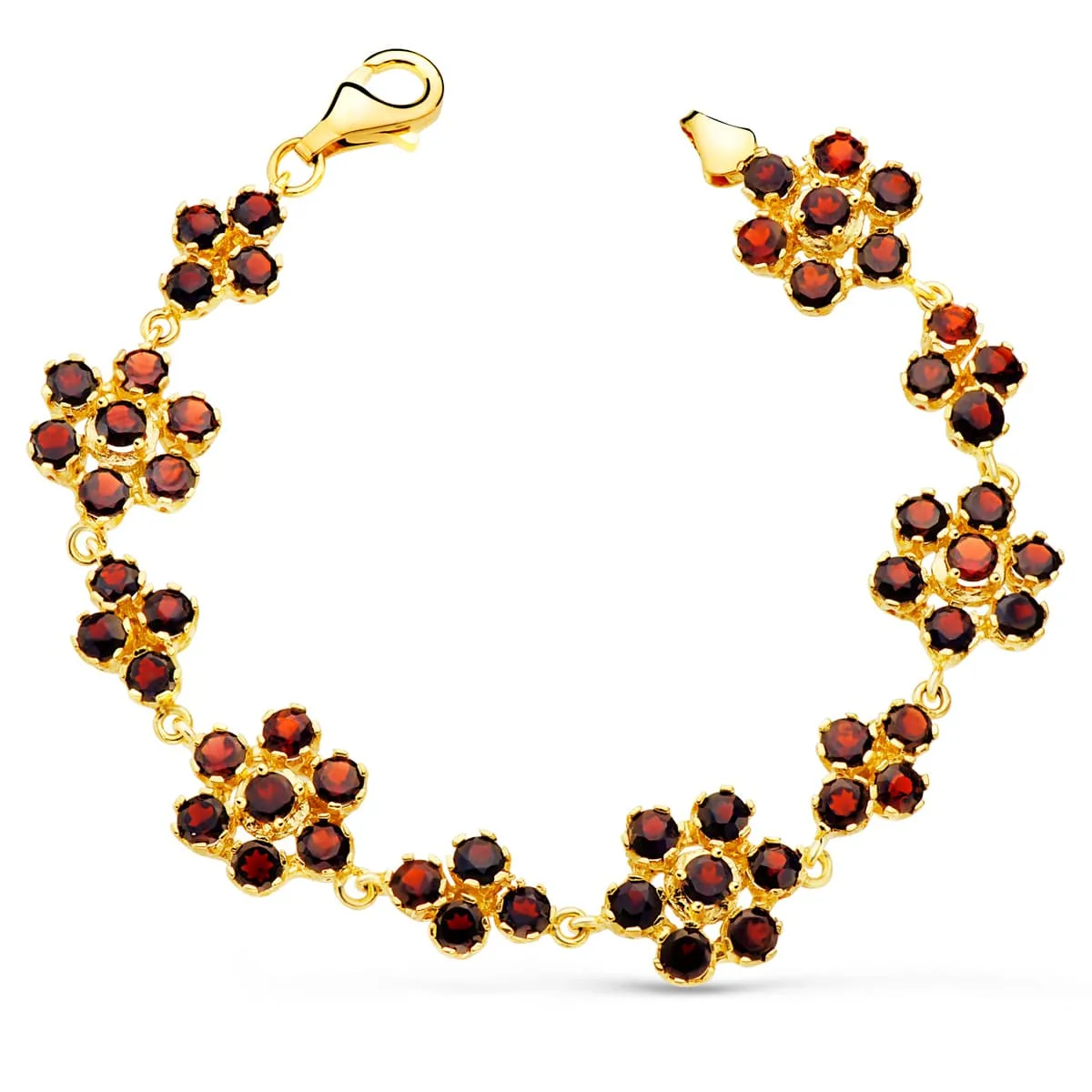18K PULSERA ORO AMARILLO ARTICULADA DE GRANATES ENGASTADAS. 19.5 CM