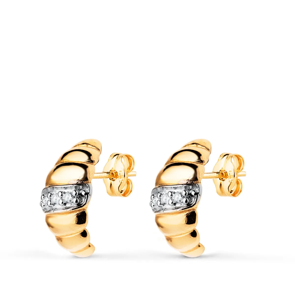 18K PENDIENTES ORO BICOLOR GALLONES CON CIRCONITAS. MEDIDA: 10 X 5 MM. CIERRE PRESION
