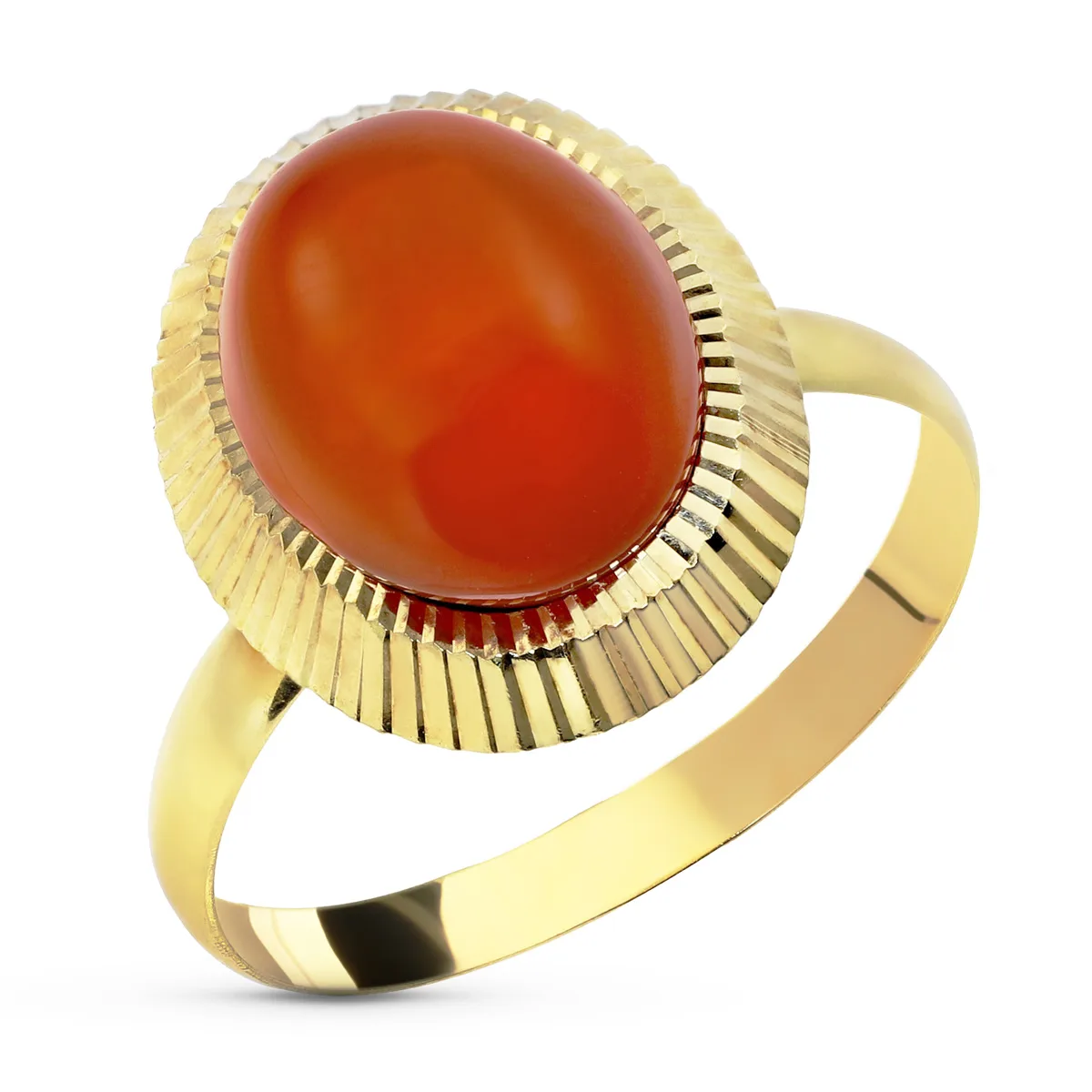 18K SORTIJA ORO AMARILLO PIEDRA COLOR CORAL OVAL 10X8 MM