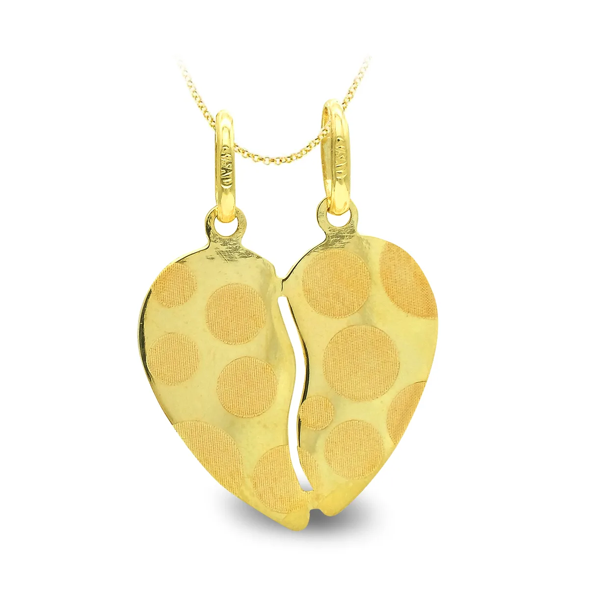 9K COLGANTE ORO AMARILLO CORAZON PARTIDO LUNARES 17X15 MM