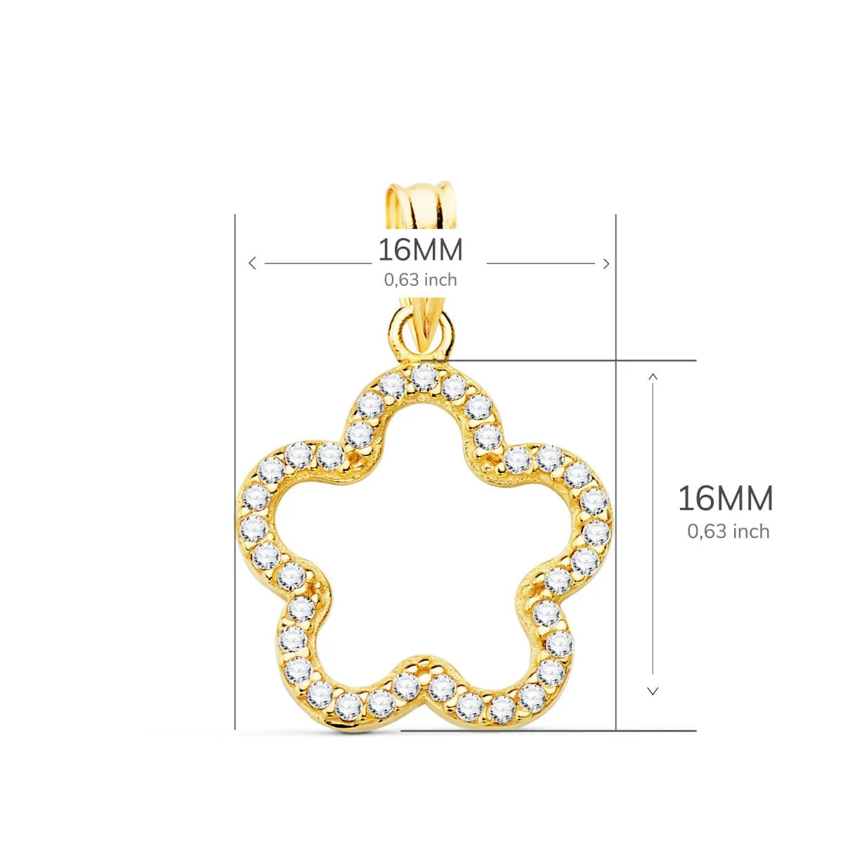 18K COLGANTE AMULETO ORO AMARILLO FLOR CON CIRCONITA 16X16 MM — vista 2