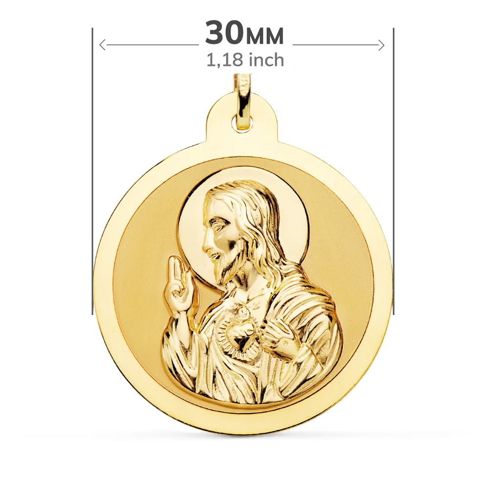 18K ESCAPULARIO ORO AMARILLO ORO AMARILLO BRILLO VIRGEN DEL CARMEN Y CORAZON DE JESUS 30 MM — vista 2