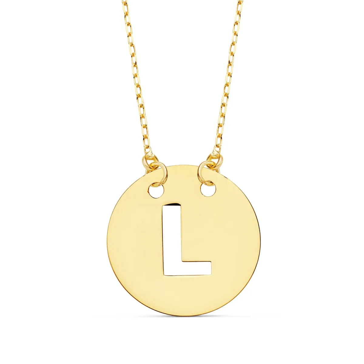 18K COLGANTE ORO AMARILLO LETRA " L " 15 MM CADENA FORZADA 42CM