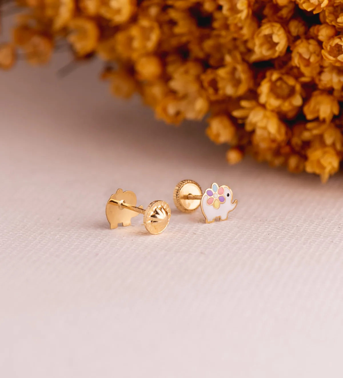 18K PENDIENTES ORO AMARILLO ELEFANTES ESMALTADOS. MEDIDA: 7 X 6 MM. CIERRE TUERCA — vista 2
