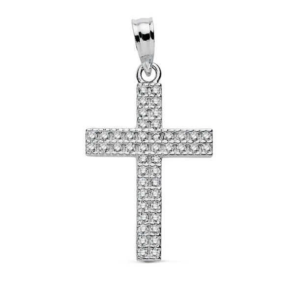 9K CRUZ ORO BLANCO CIRCONITA 19X15 MM
