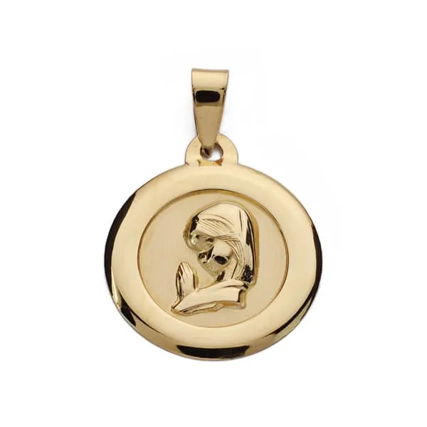 9K MEDALLA ORO AMARILLO VIRGEN NIÑA CERCO LISO 18 MM