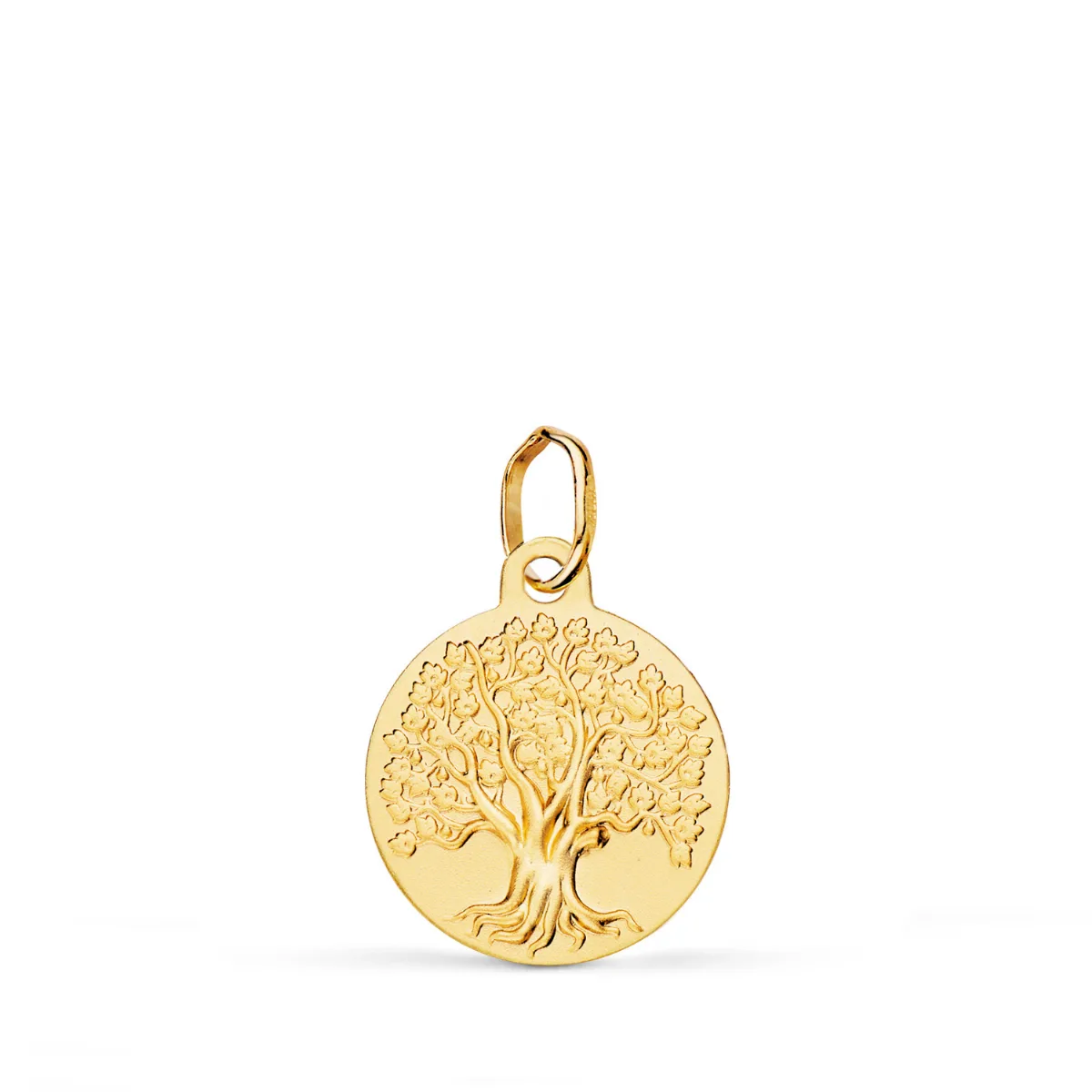 18K MEDALLA ORO AMARILLO ARBOL DE LA VIDA MATIZADA 14 MM