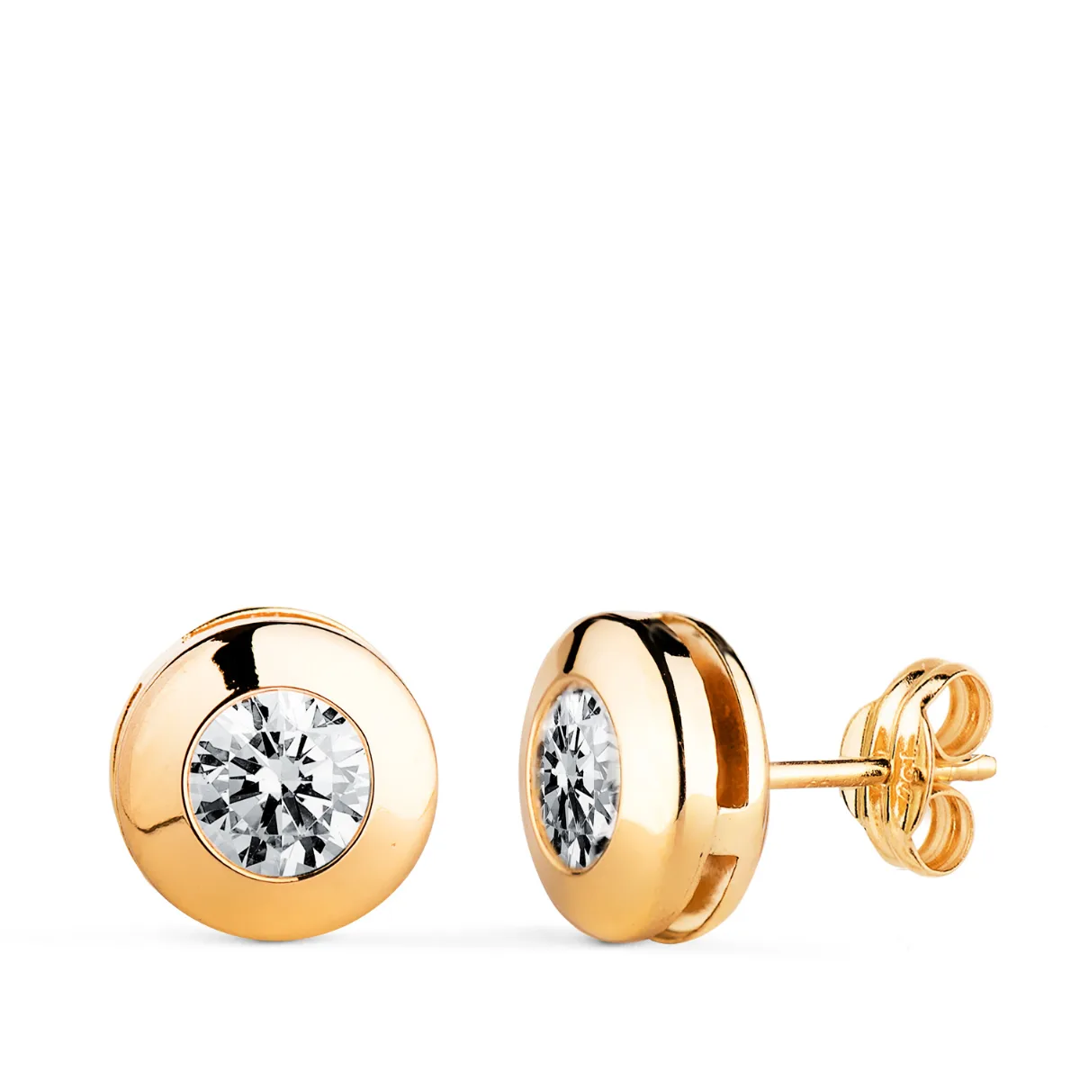 18K PENDIENTES ORO AMARILLO  CHATON GALERIA CON CIRCONITA. MEDIDA: 8,5 MM. CIERRE PRESION