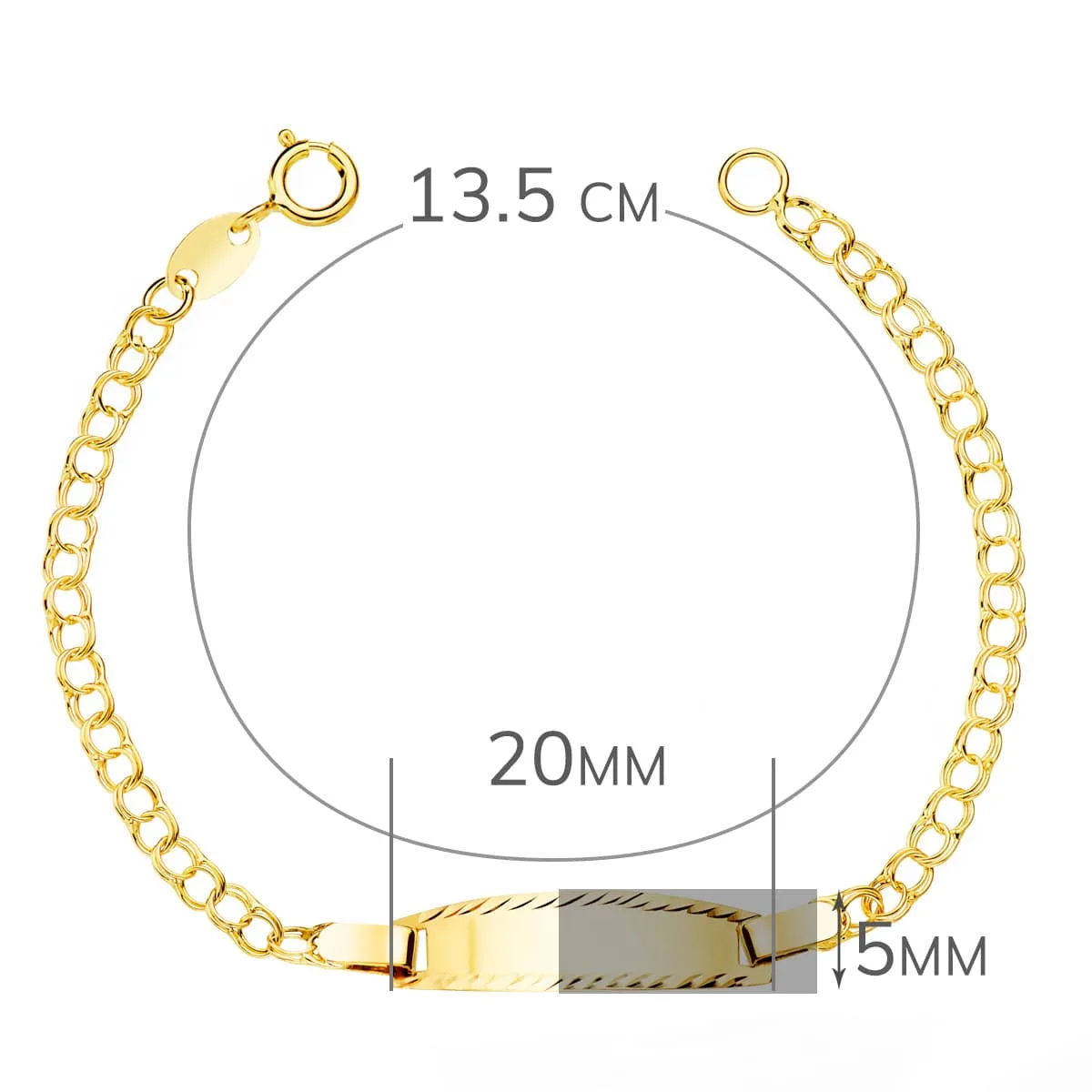 18K ESCLAVA BEBE ORO AMARILLO HUNGARINA PLACA CHAPA BRILLO TALLADA 20X5 MM 13.5 CM — vista 2