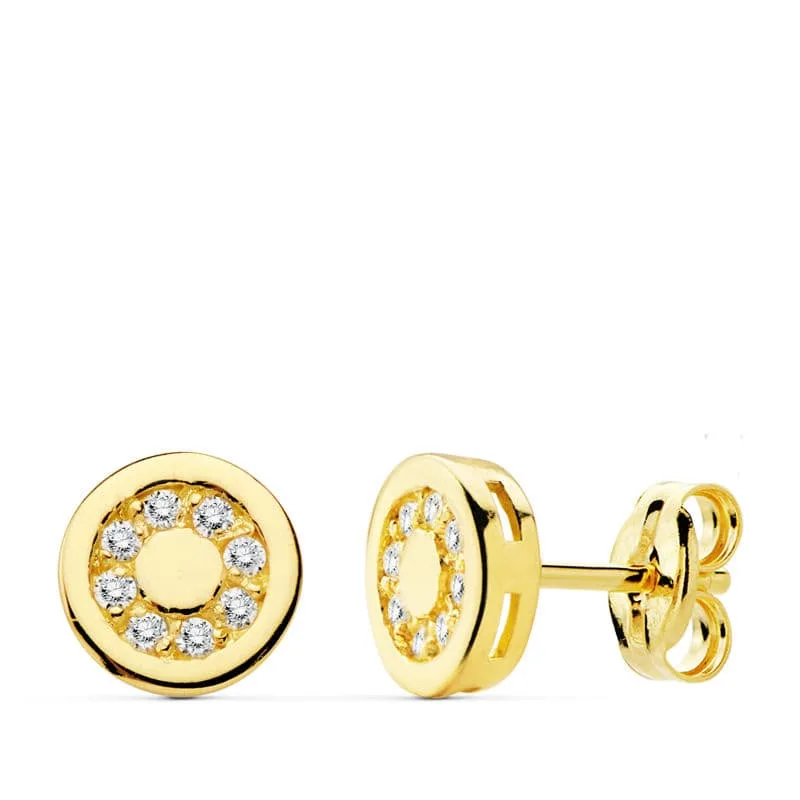 18K PENDIENTES ORO AMARILLO REDONDOS CIRCONITA 7 MM CIERRE PRESION