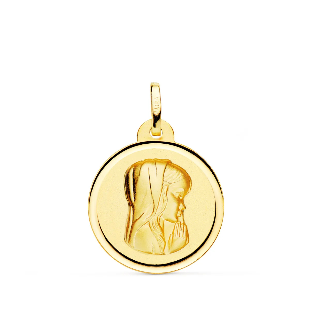 18K MEDALLA ORO AMARILLO VIRGEN NIÑA BISEL 20 MM