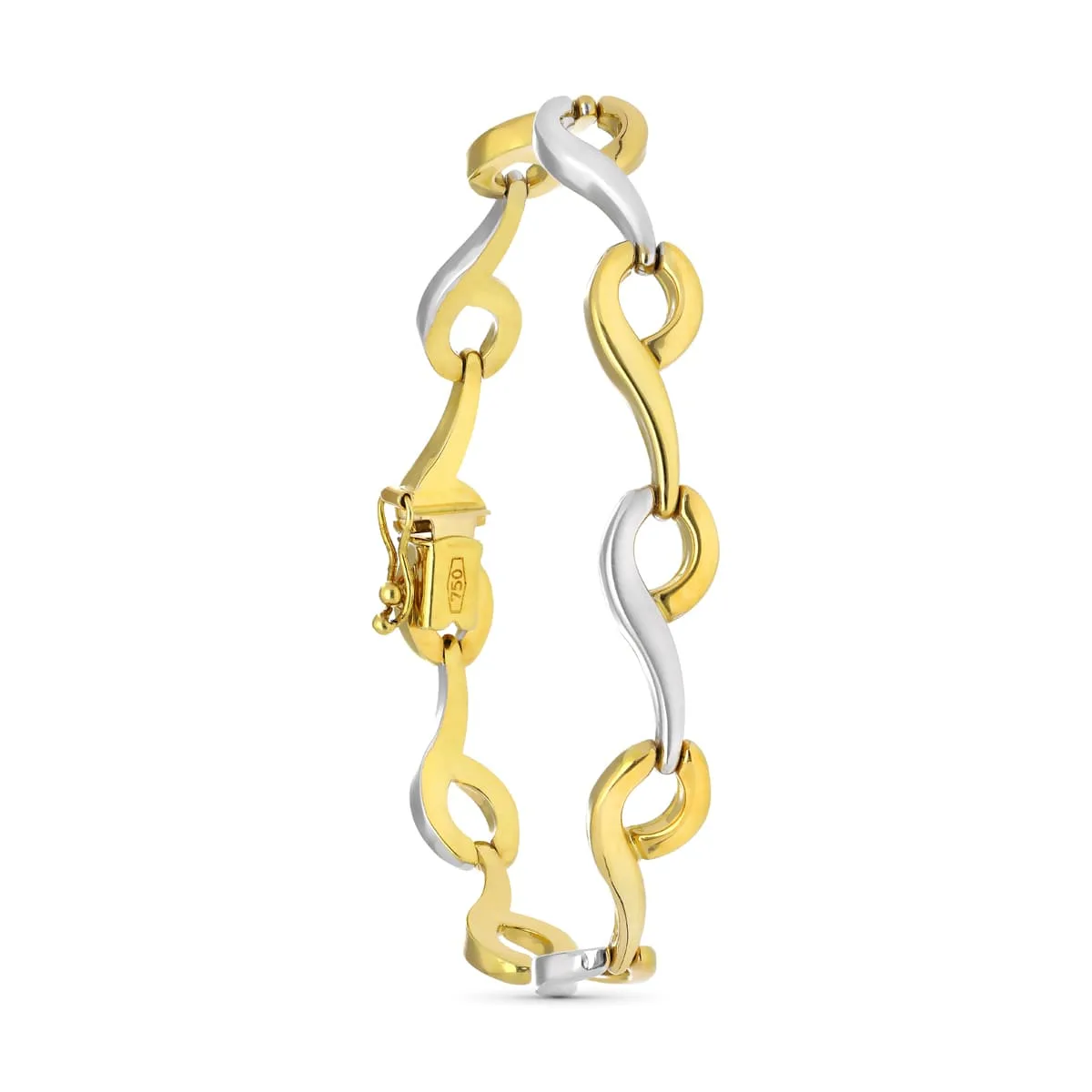 18K PULSERA ORO BICOLOR MATE Y BRILLO ESLABONES