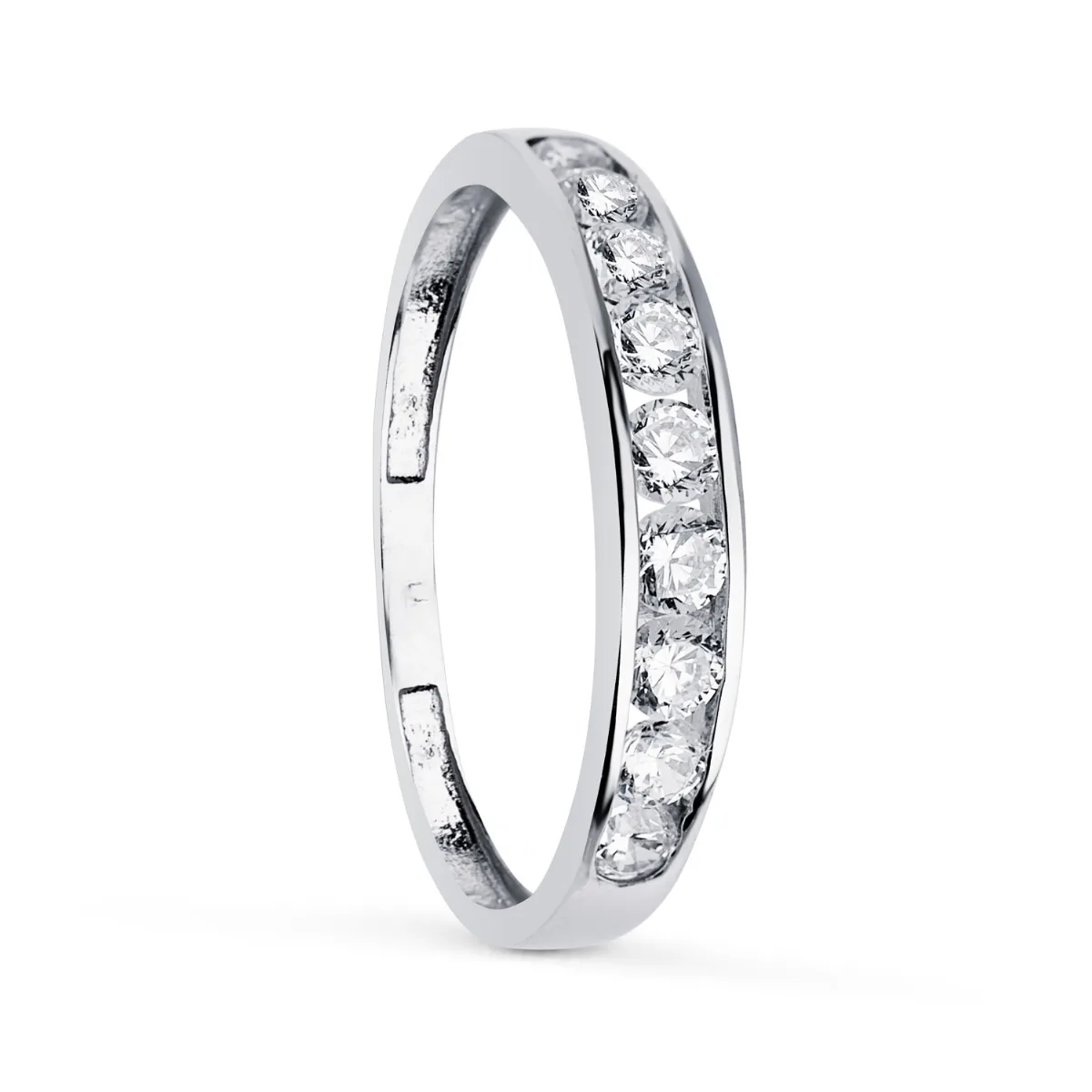 18K ALIANZA O ANILLO  ORO BLANCO CARRIL CIRCONITAS  ANCHO  3,5 MM GROSOR 2,1 MM