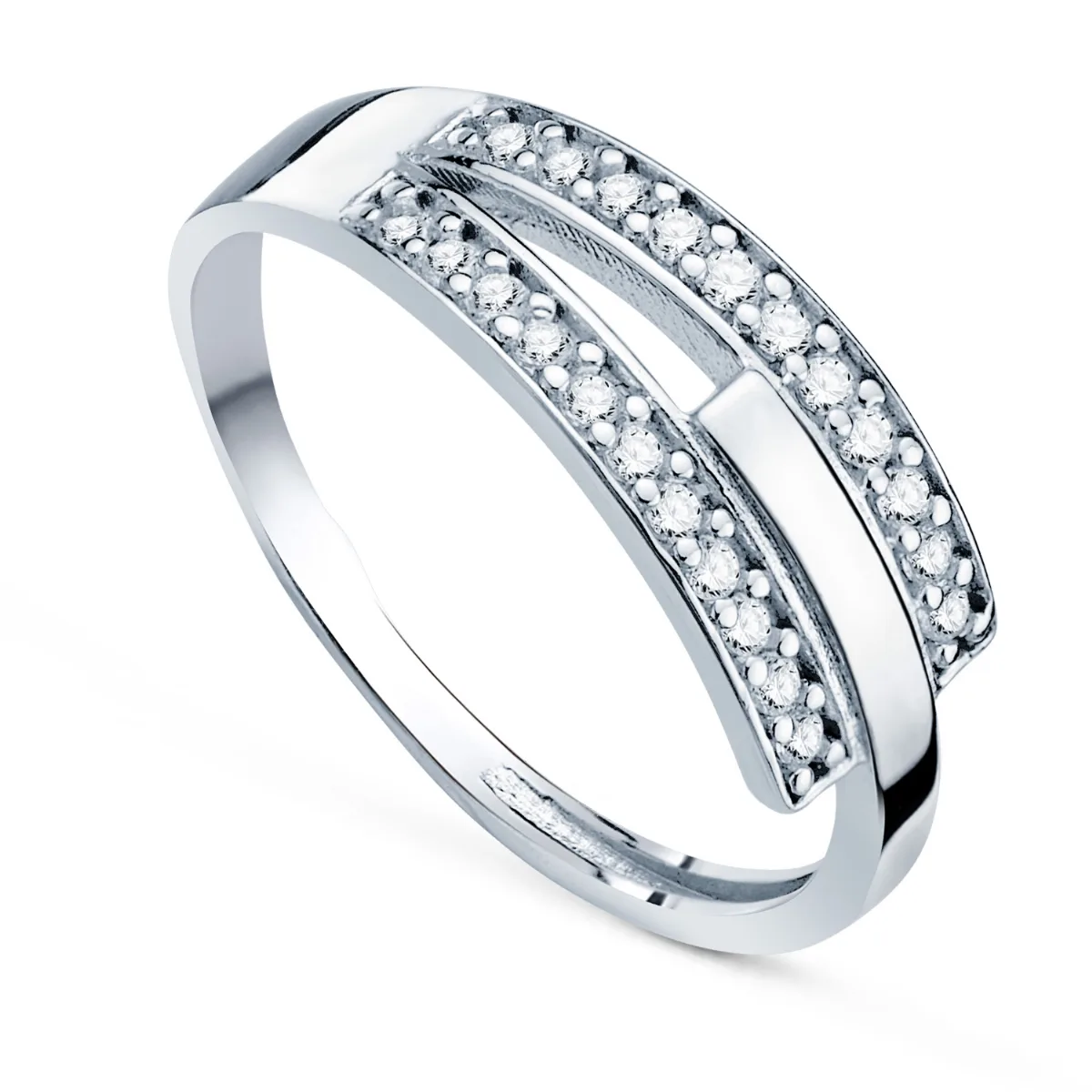 9K SORTIJA ORO BLANCO BANDAS CON CIRCONITAS. ANCHO: 6,5 MM