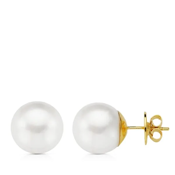 18K PENDIENTES PERLA  AUSTRALIANA ORO AMARILLO 12-12.5 MM CIERRE PRESION