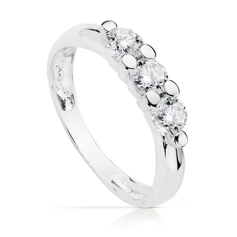 18K SOLITARIO TRESILLO ORO BLANCO CON 3 CIRCONITA DE 4 MM EN GARRAS