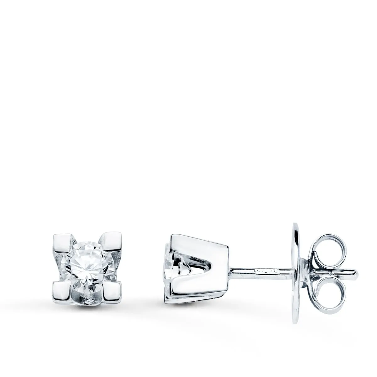 18K PENDIENTES ORO BLANCO DIAMANTES LABORATORIO 3,40MM 0,30 QTS VS2-G. MEDIDA: 4,5X4,5 MM. CIERRE PRESION