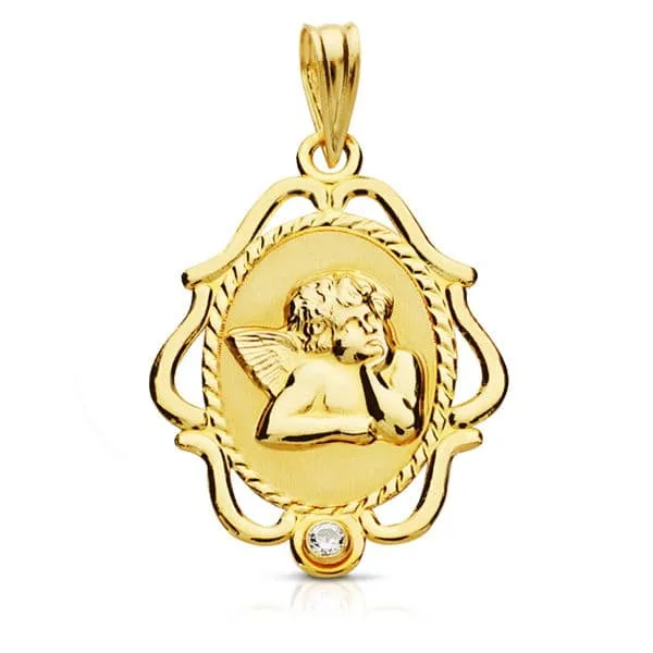 18K MEDALLA ORO AMARILLO ANGEL CERCO. 24X17 MM